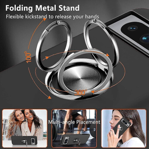 (silver) For Google Pixel 8A Case, Heavy Duty Military Anti-fall Shockproof Case with Ring Holder Kickstand For Google Pixel 8a 2
