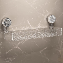 Bathroom Shower Shelf with Suction Cup, No Drill Transparent Over Faucet Wall Shelf for Kitchen and Bathroom, 38.2cm
