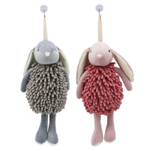 2 Pcs Chenille Hand Towel Set Cute Cartoon Rabbit Design Soft Absorbent Hanging Towels Gray Red
