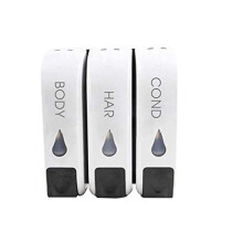 White Triple Wall Mount Soap and Shampoo Dispenser 350ml Easy Refill Bathroom Organizer