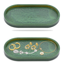 Jade Green Resin Bathroom Vanity Tray Small Oval Handcrafted Counter Organizer for Toiletries
