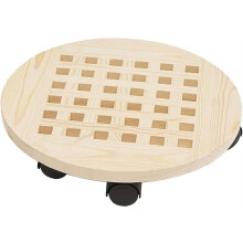 Plant Caddy with Wheels 30cm Round Wood Plant Dolly Heavy Duty with Lockable Casters for Indoor Outdoor Use
