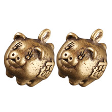 2Pcs Golden Brass Small Pig Pendant Multi-Use DIY Keychain Ornament