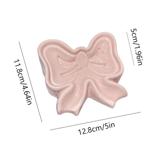 White Ceramic Self Draining Soap Dish, Decorative Bow Shaped Holder for Bathroom and Kitchen Sink 1