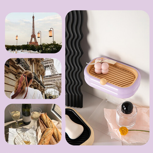 Cute Soap Dish PP Purple Compact Wall-Mount 5.3oz 2