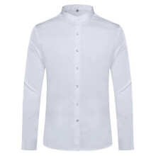 (M, White) Mens Banded Collar Slim Fit Dress Shirts