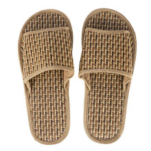 1Pair Khaki Bamboo Slippers Open Toed Flat Sandals for Home Use