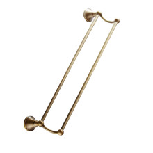 1Pc Wall-Mounted Brass Towel Rack Brown Double Bar Bathroom Holder