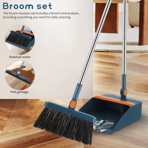 1Set Foldable Blue Broom and Dustpan Set Plastic Home Cleaning Kit 2