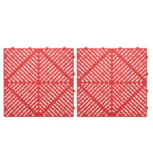 2Pcs Red Plastic Garage Floor Tiles Interlocking Drainage Mat Non Slip