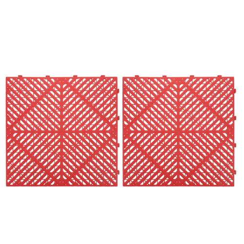 2Pcs Red Plastic Garage Floor Tiles Interlocking Drainage Mat Non Slip