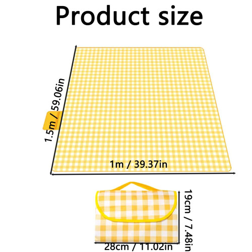 Foldable Picnic Blanket Set Waterproof Gingham Outdoor Mat with Strap, Durable Edge Binding, 3Pack 1