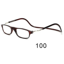 (glasses power 100, Tawny) Flexible Magnetic Reading Glasses Hanging Neck Foldable Adjustable Clear Reading Glasses