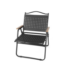 Folding Outdoor Camping Chair, Lightweight Aluminum Frame, Waterproof Seat, Wooden Armrests, Black