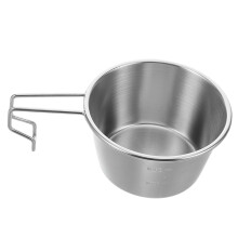 Stainless Steel Camping Cup and Bowl with Hook Handle, Stackable Lightweight Outdoor Cookware for Boiling Water and Soup
