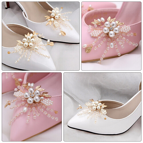 1 Pair Imitation Pearl Bride Wedding Shoe Ornament 2