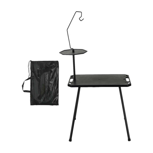Folding Camping Table with Light Holder, Heat Resistant Surface, Steel Frame, Carry Bag