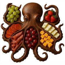 (A) Octopus Charcuterie Board Unique Funny Animal Serving Tray Large Wooden Cheese Platter for Home Party