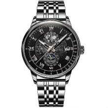 (Black) Men Gentleman Business Formal Watches Waterproof Stainless Steel Analog Quartz Luminous Wrist Watch