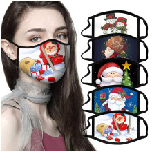 Christmas Face Mask Reusable Cotton Washable Breathable Santa Claus Print for Adults Outdoor Parties