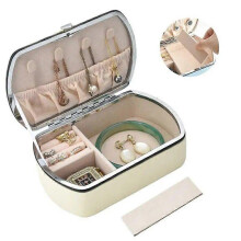 (Pearl White) Portable Jewelry Box PU Leather Portable Jewelry Box Case Mini Compact Travel Organizing Bags Multi Compartments Storage