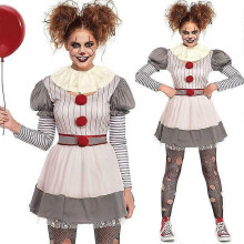 (XL) Women's Fashion Long Sleeve Creepy Clown Costume Casual Funny Halloween Dress
