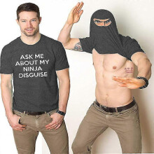 (2XL, Dark gray) Mens Ask Me About My Ninja Disguise Flip T Shirt Funny Costume Graphic Humor Tee ,100% New(FPL16)