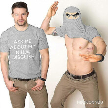 (XL, Light gray) Mens Ask Me About My Ninja Disguise Flip T Shirt Funny Costume Graphic Humor Tee ,100% New(FPL16)