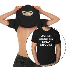 (4XL, Black) Mens Ask Me About My Ninja Disguise Flip T Shirt Funny Costume Graphic Humor Tee ,100% New(FPL16)