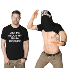 (2XL, Black Gray) Mens Ask Me About My Ninja Disguise Flip T Shirt Funny Costume Graphic Humor Tee ,100% New(FPL16)