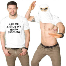 (L, White) Mens Ask Me About My Ninja Disguise Flip T Shirt Funny Costume Graphic Humor Tee ,100% New(FPL16)