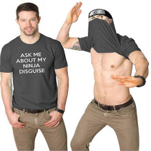 (3XL, Dark gray Black) Mens Ask Me About My Ninja Disguise Flip T Shirt Funny Costume Graphic Humor Tee ,100% New(FPL16)