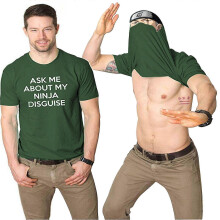 (L, Green) Mens Ask Me About My Ninja Disguise Flip T Shirt Funny Costume Graphic Humor Tee ,100% New(FPL16)