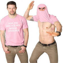 (M, Pink) Mens Ask Me About My Ninja Disguise Flip T Shirt Funny Costume Graphic Humor Tee ,100% New(FPL16)