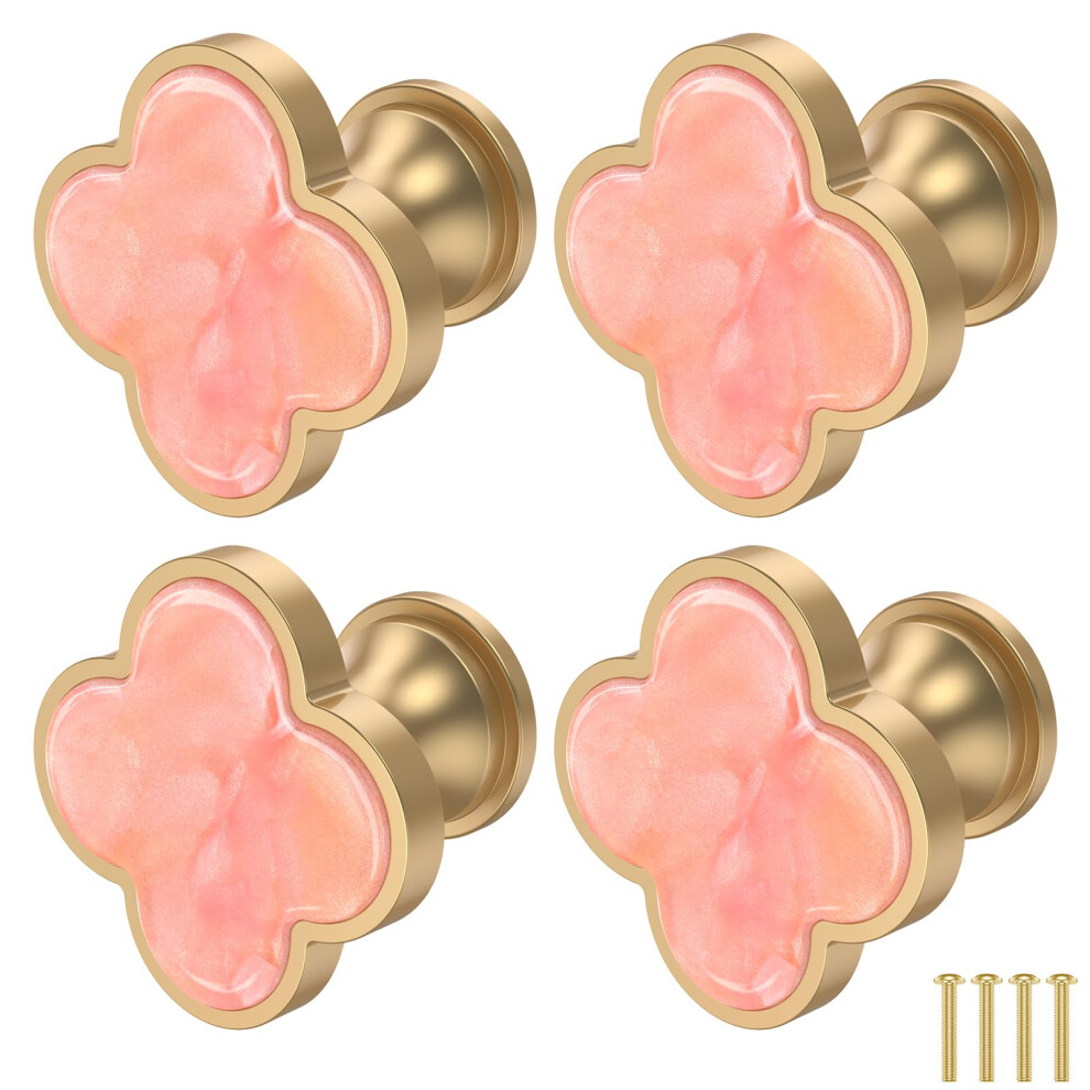 4Pcs Brass Cabinet Handles Polished Gold Finish Ergonomic Clover Design Drawer Knobs Set For Wardrobe 9351714531429