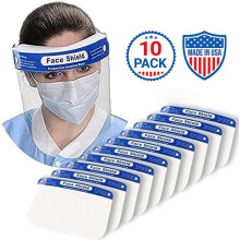 10 Pack Reusable AntiFog Face Shield with Adjustable Head Strap, Full Face Protection for Work and Daily Use