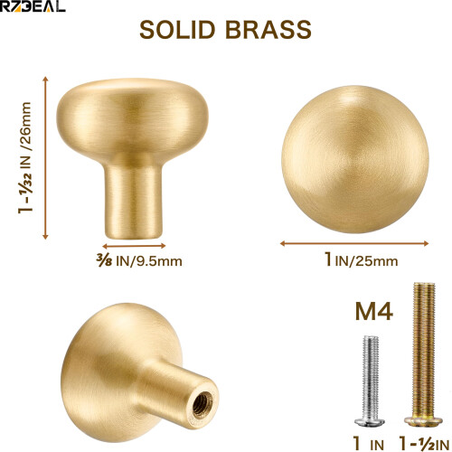 Brushed Brass Cabinet Knobs and Gold Handles, Solid Brass Construction, FingerprintResistant, 6 Pack 1