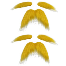 (Large, 2pcs) Funny Yellow Gentleman's Mustache & Eyebrows - 3-Piece Self-Adhesive Costume Props for Masquerades, Dress-Up, and Cosplay Tw