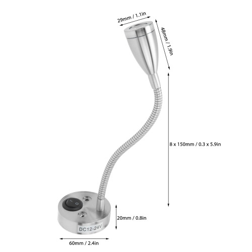 RV Bedside Light 2W 360 Gooseneck 12-24V Silver 1