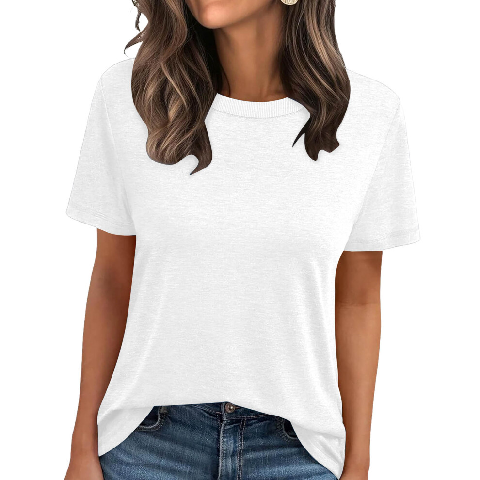 Women's Summer Short-Sleeve Ribbed Crew Neck T-Shirt --White S