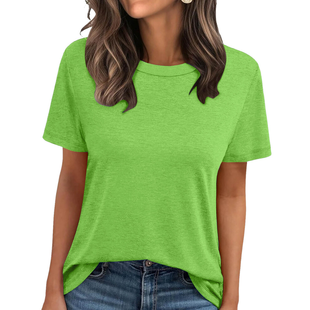 Women's Summer Short-Sleeve Ribbed Crew Neck T-Shirt --Green XL