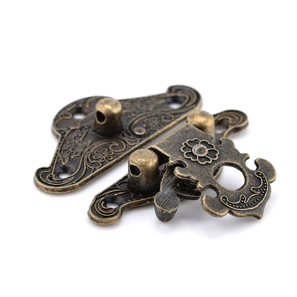 Antique Cabinet Lock Set, Vintage Chinese Design Zinc Alloy Latch For Jewelry Wooden Box, 4 Bronze Decorative Buckle Locks 9073542053583