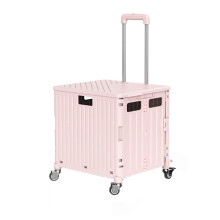 Foldable Shopping Cart with Brake System, Heavy Duty Stair Climbing Rolling Crate for Groceries Pink S