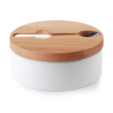 Cukiernica porcelanowa COOKINI Basic Kitchen 14,7x14,7x6 cm biało-bambusowa 1 szt.