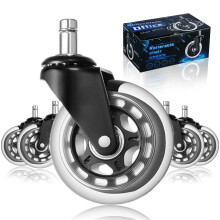 Office Chair Wheels Replacement Set of 5, Heavy Duty Rollerblade Style Casters 3 Inch for Hardwood Floors