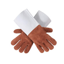 Heavy Duty Welding Gloves Split Cowhide Leather Heat Resistant Long Sleeve Work Gloves Brown 1 Pair