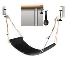 Adjustable Under Desk Foot Hammock with Headphone Holder, Ergonomic Desk Foot Rest, Black