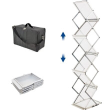 Foldable Aluminum Brochure Display Stand, 6 Pocket Magazine Rack with Carrying Bag for Trade Show and Office