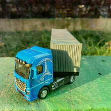 (Container Blue) 2025 1:50 Large Diecast Alloy Truck Car Model Toys Container Pull Back Sound And Light Transport Vehicles Model Toys For Boys Gifts