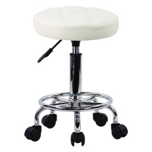 Rolling Stool Chair with Wheels, White PU Leather, Hydraulic Height Adjustable Swivel, 360 Mobility for Salon Office Spa